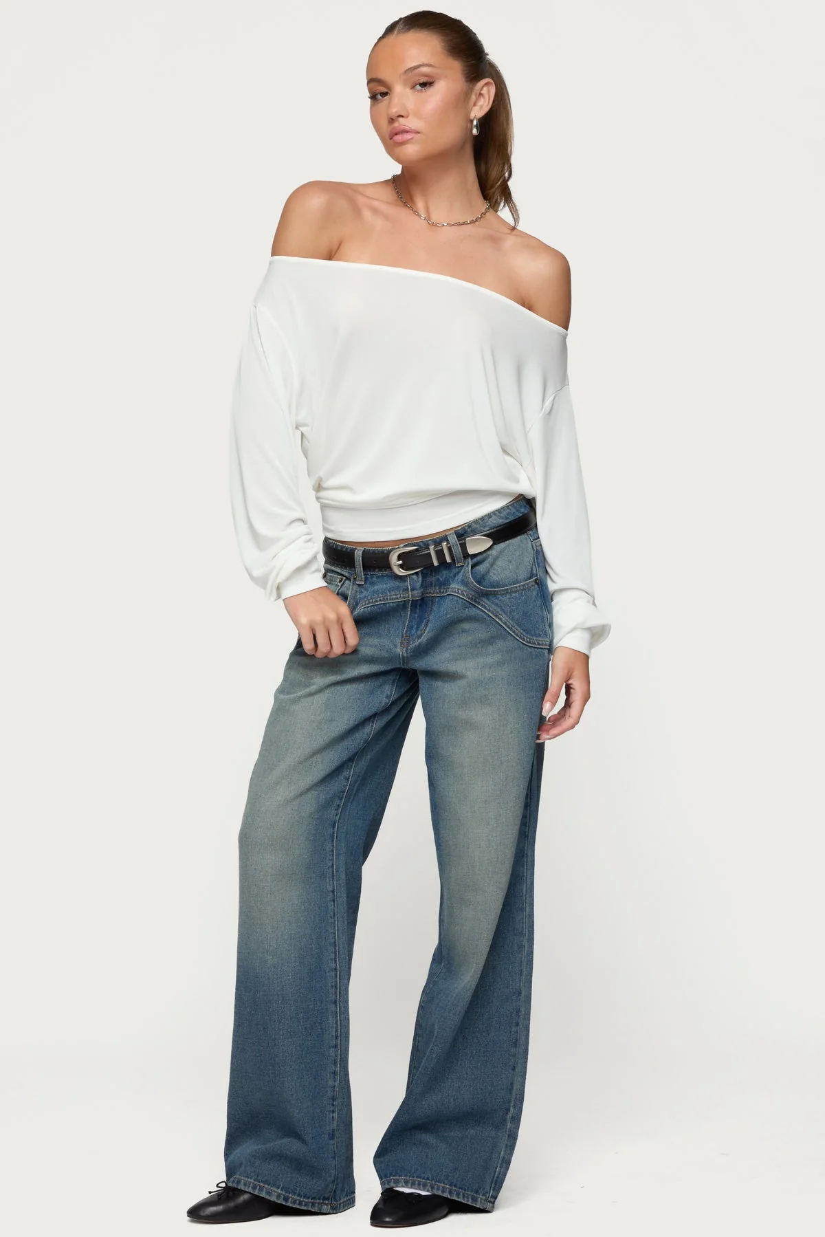 White Off Shoulder Oversized Top for Women
