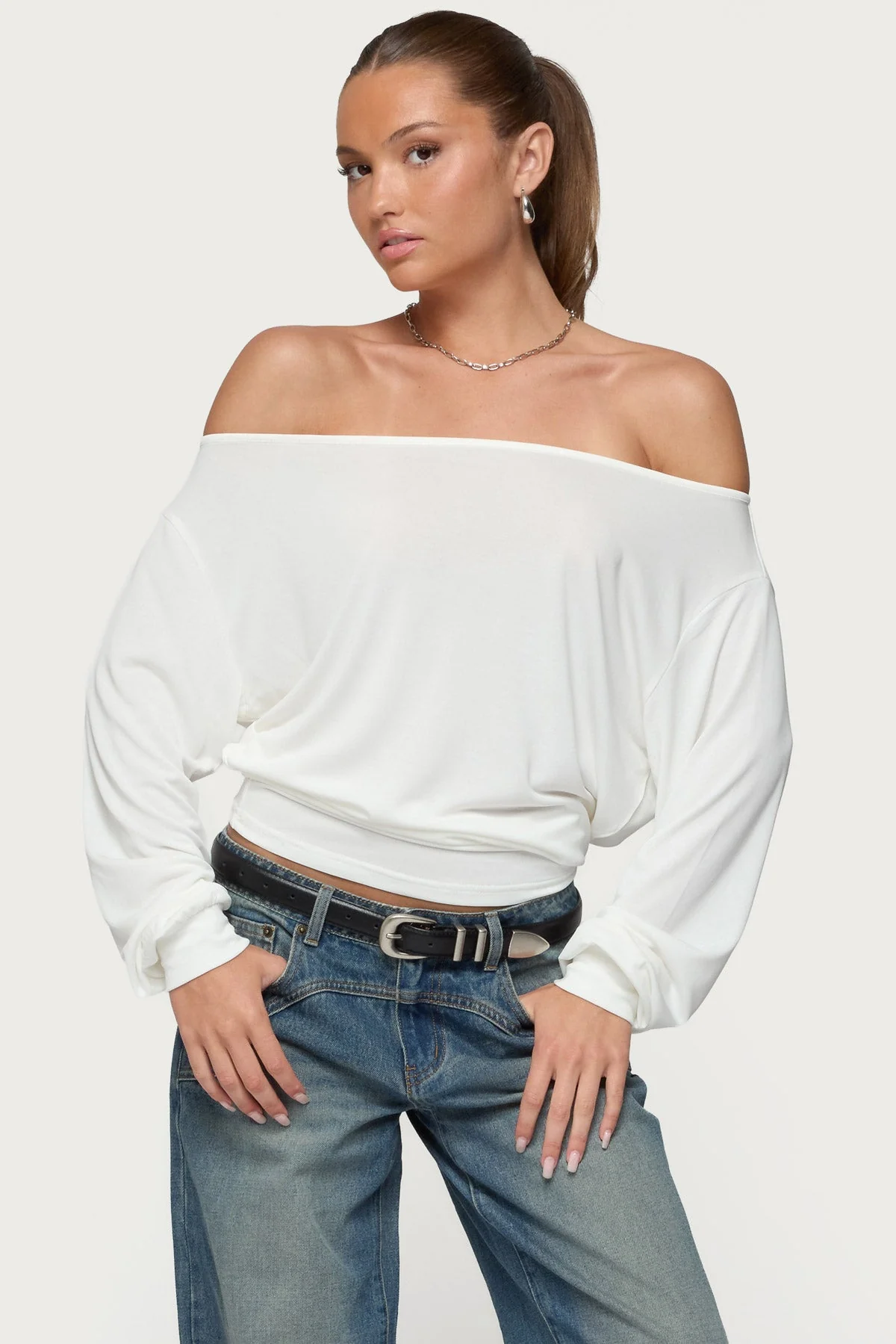 White Off Shoulder Oversized Top for Women