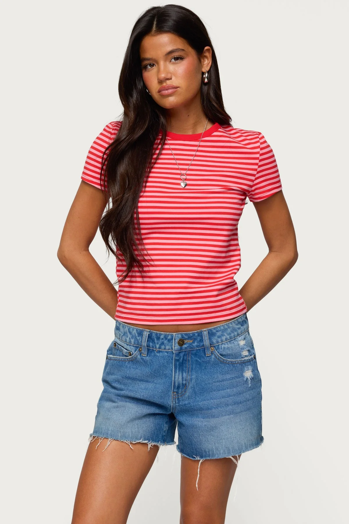 Striped Cotton T-Shirt in Red and Pink - XS-XL Sizes