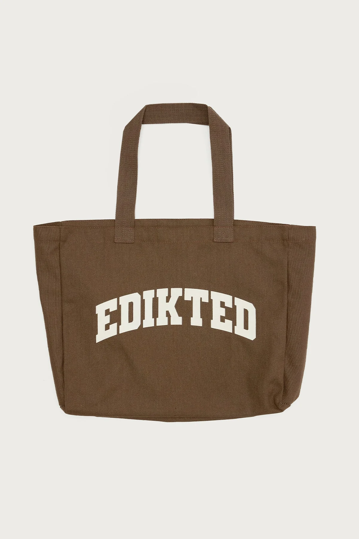 Brown Graphic Text Cotton Polyester Tote Bag