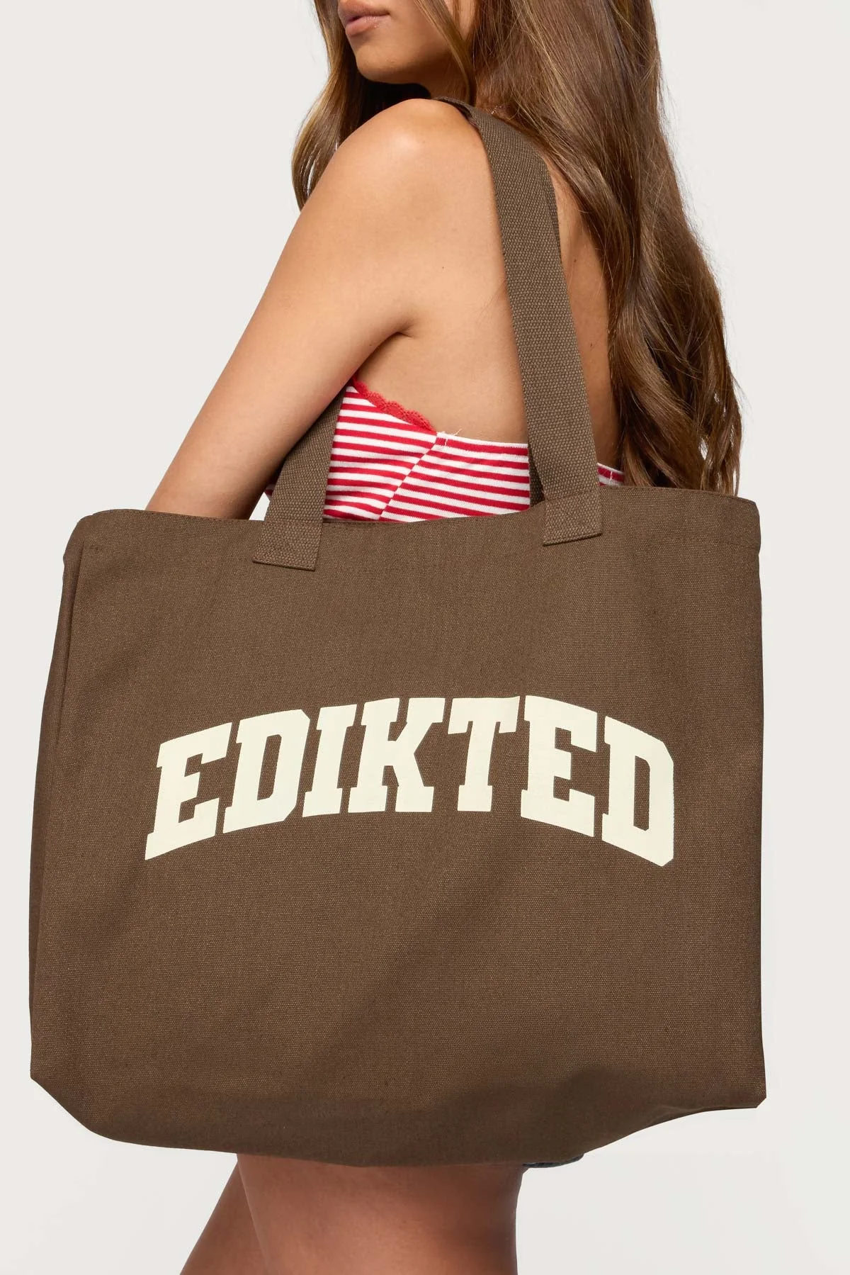 Brown Graphic Text Cotton Polyester Tote Bag