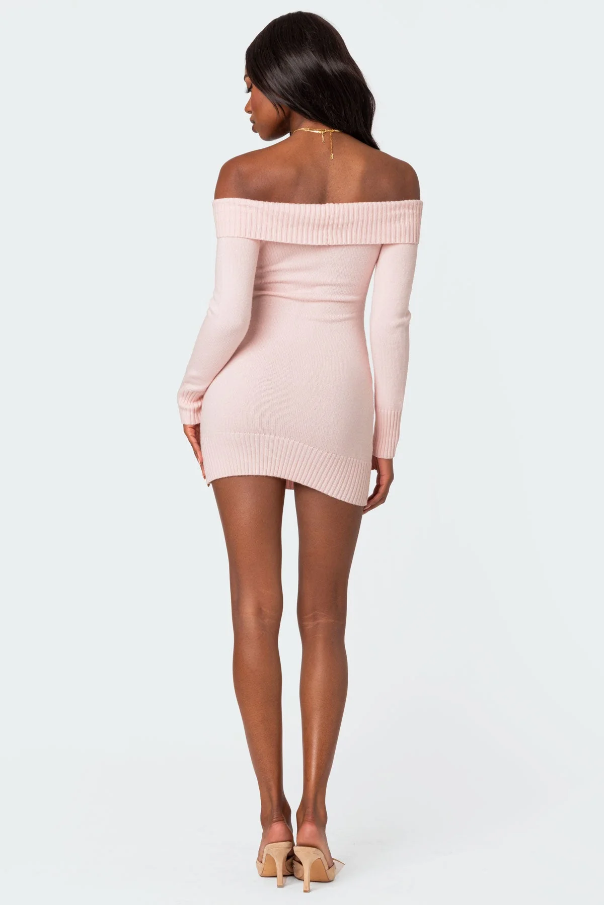 Light Pink Knit Criss Cross Mini Dress