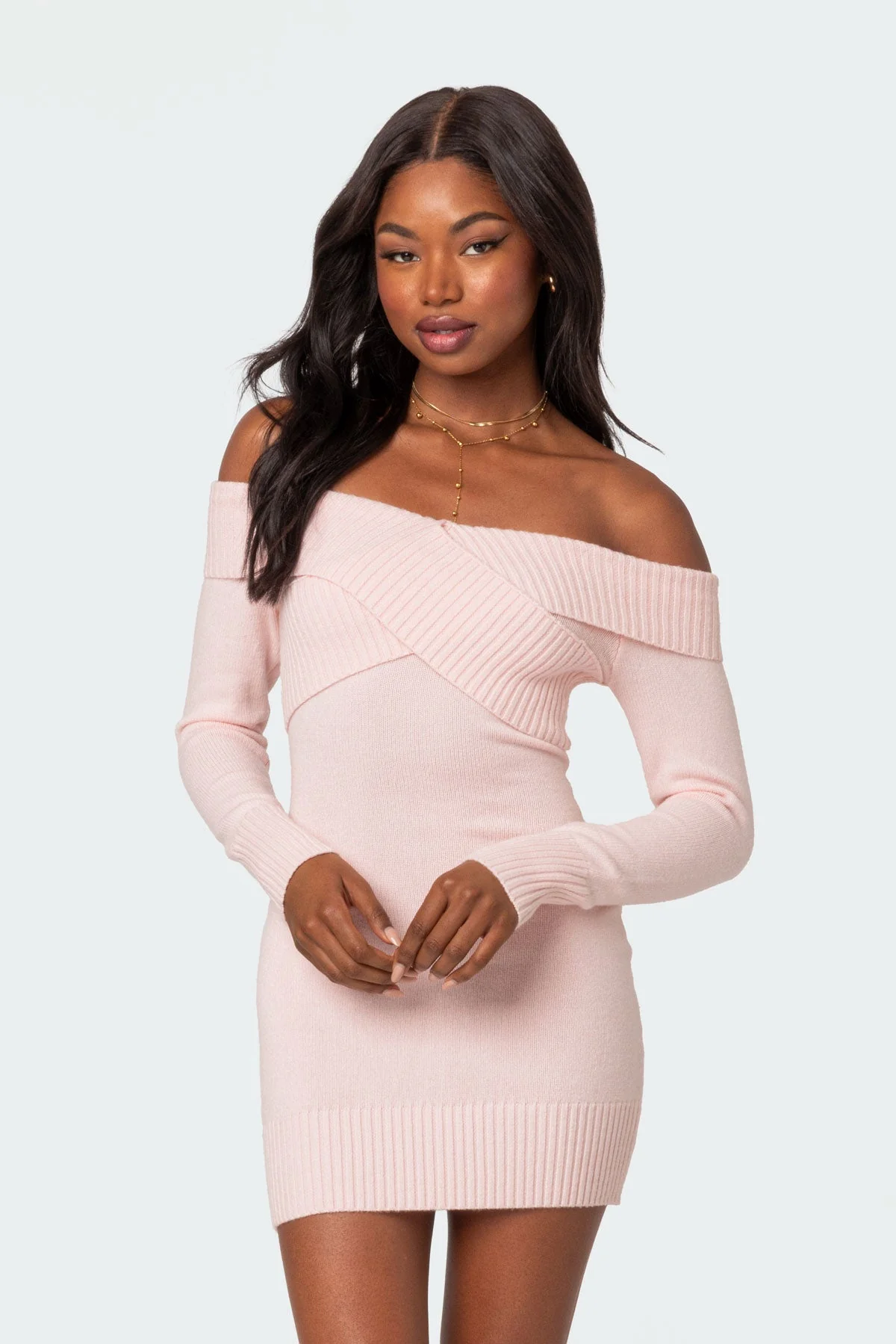 Light Pink Knit Criss Cross Mini Dress