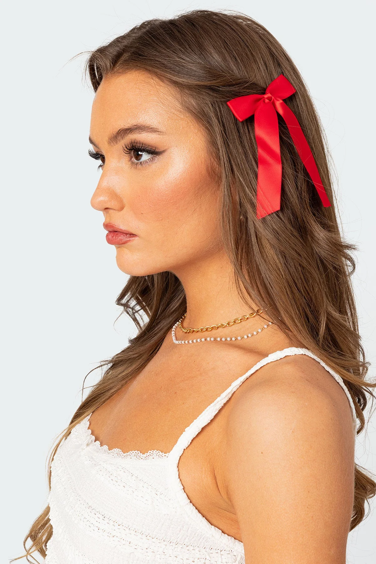 Red Satin Ribbon Bow Hair Clip Pack for Women