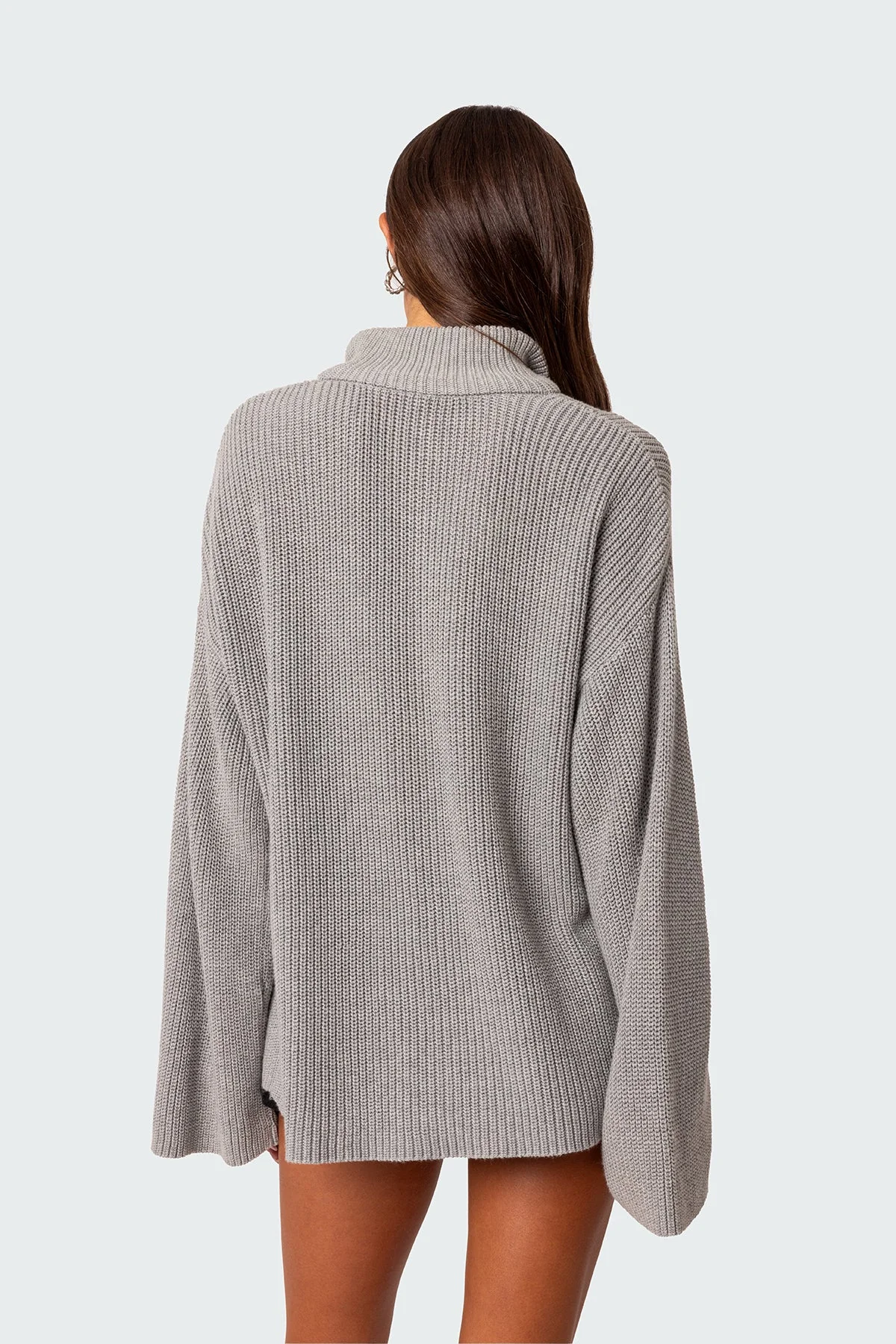 Cozy Gray Melange Oversized Zip Sweater