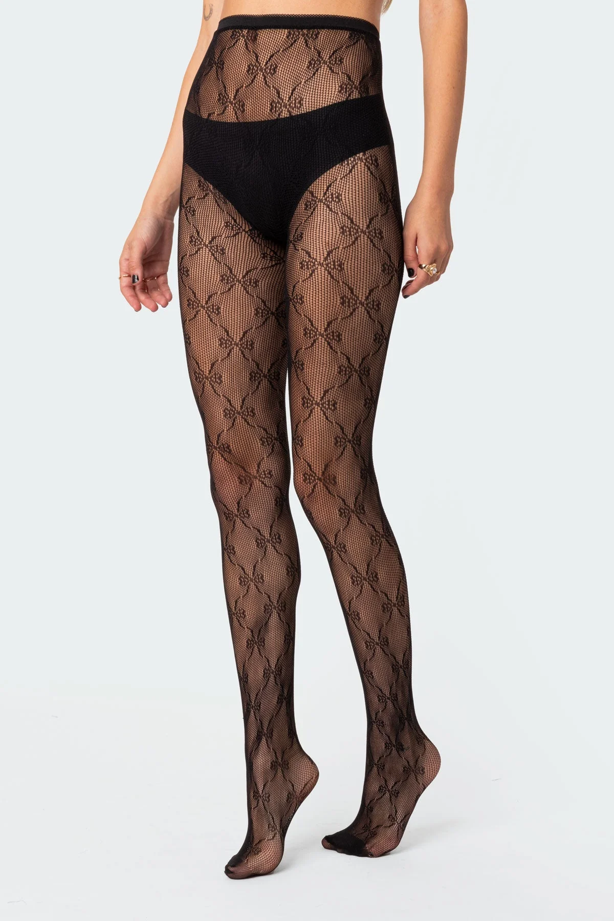 Black Knit Lace Tights