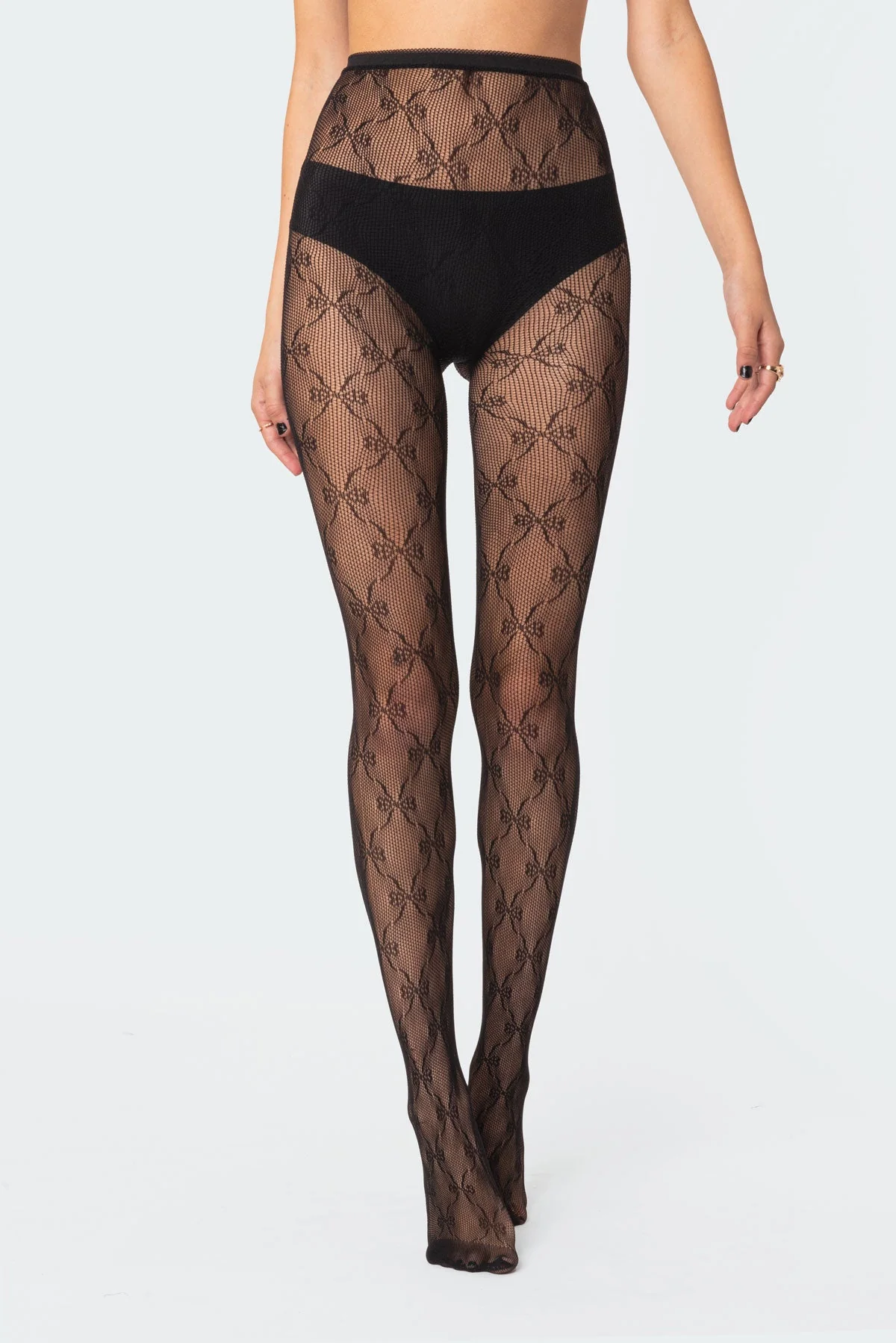 Black Knit Lace Tights