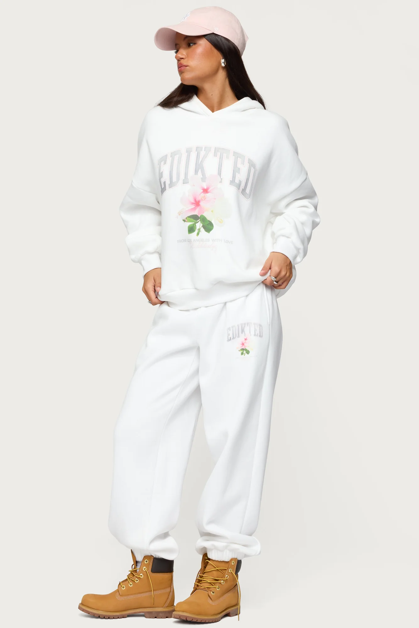 White Floral Print Sweatpants Set