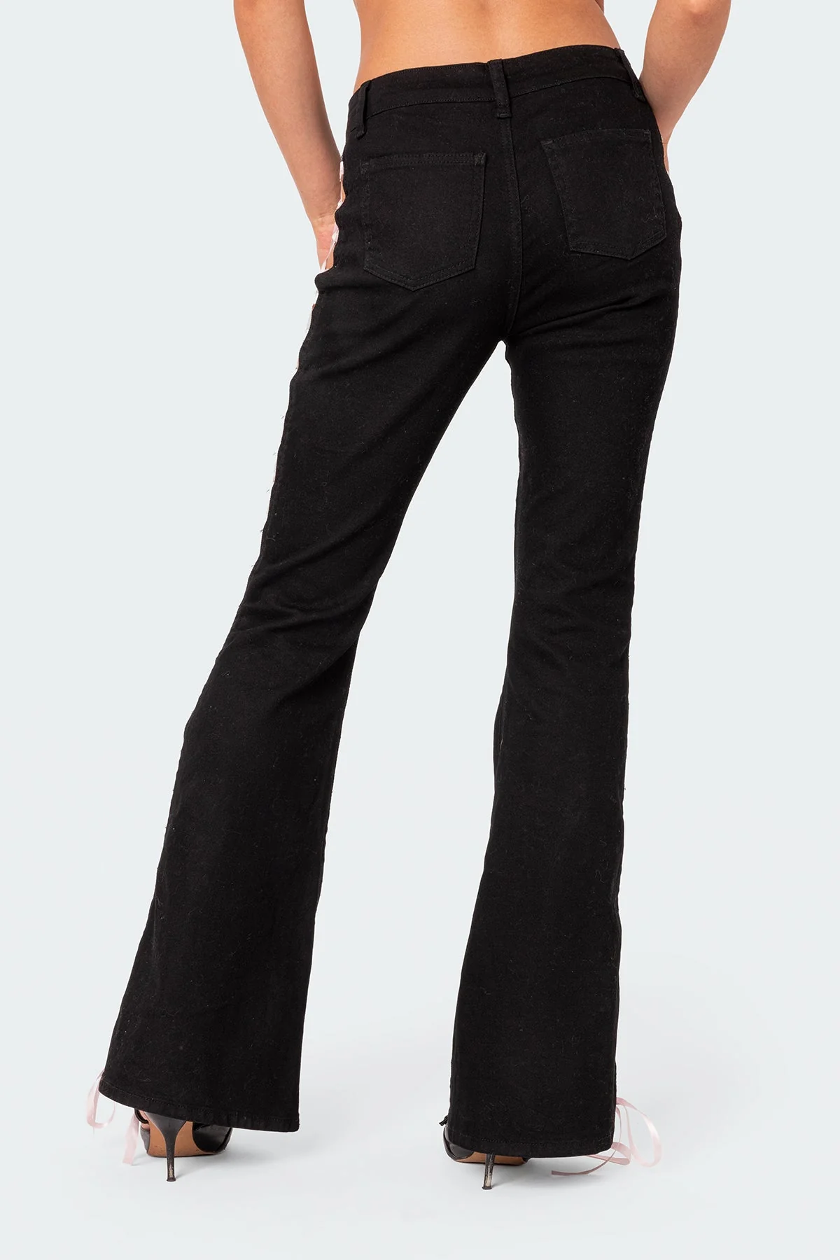 Black Lace Up Flared Denim Pants