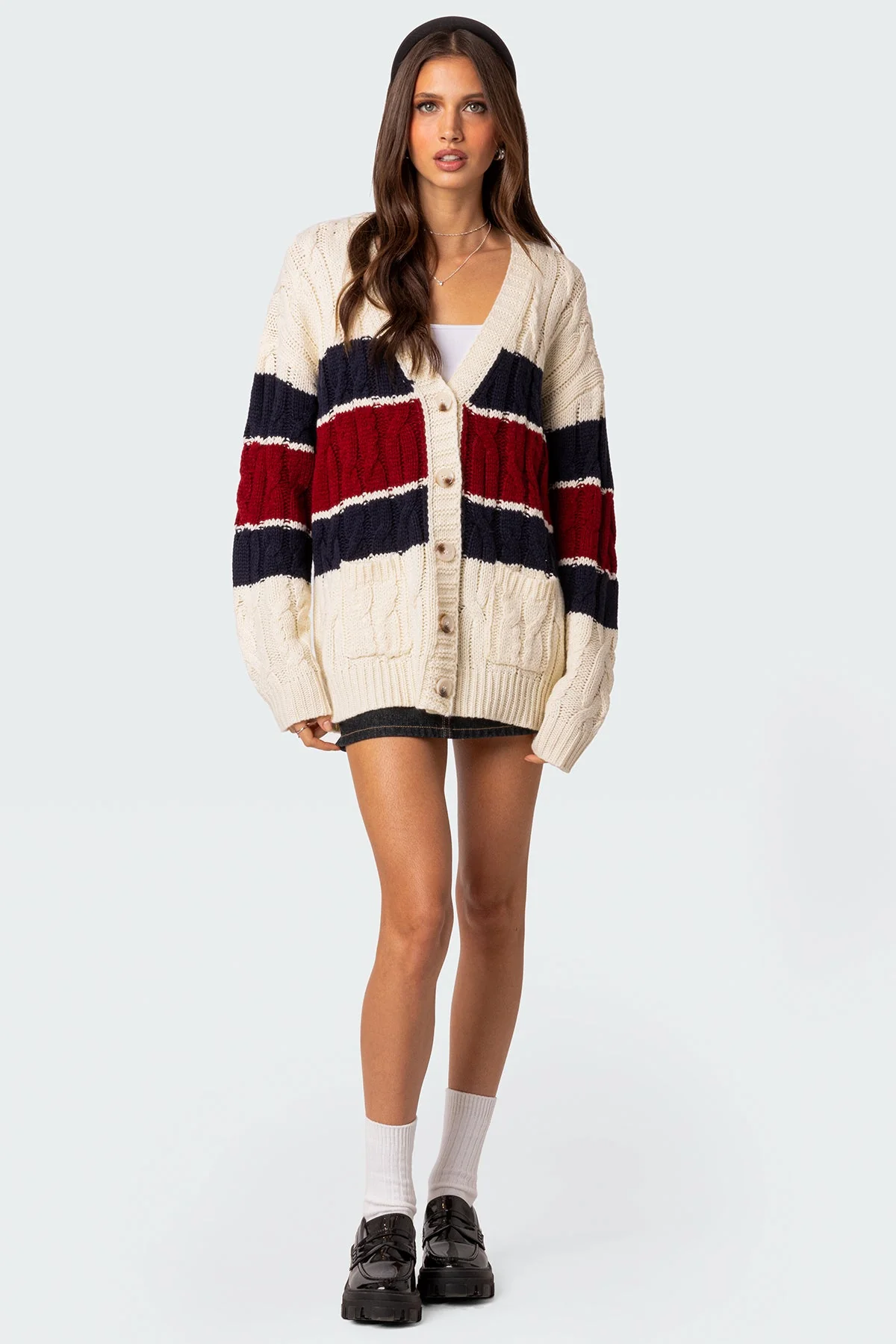 Cream Cable Knit Oversized Cardigan