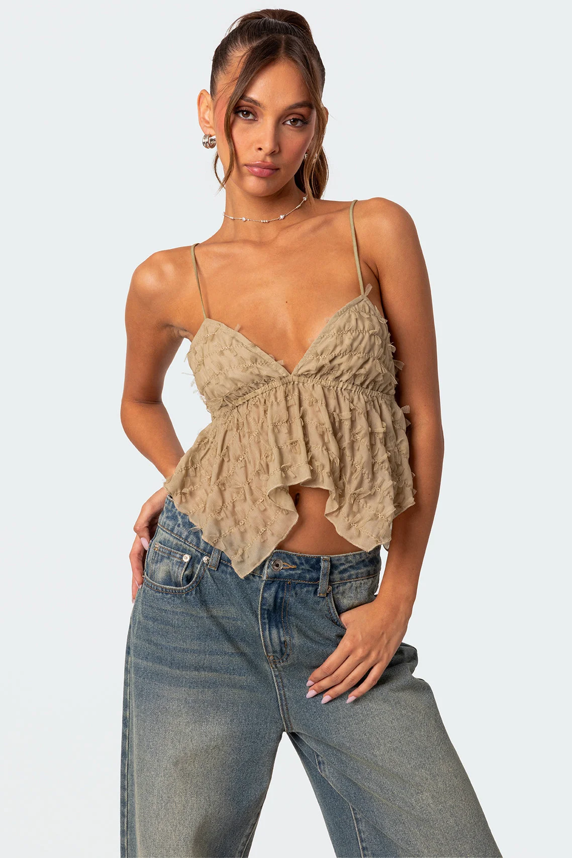 Flutter Frilled Olive Crop Top