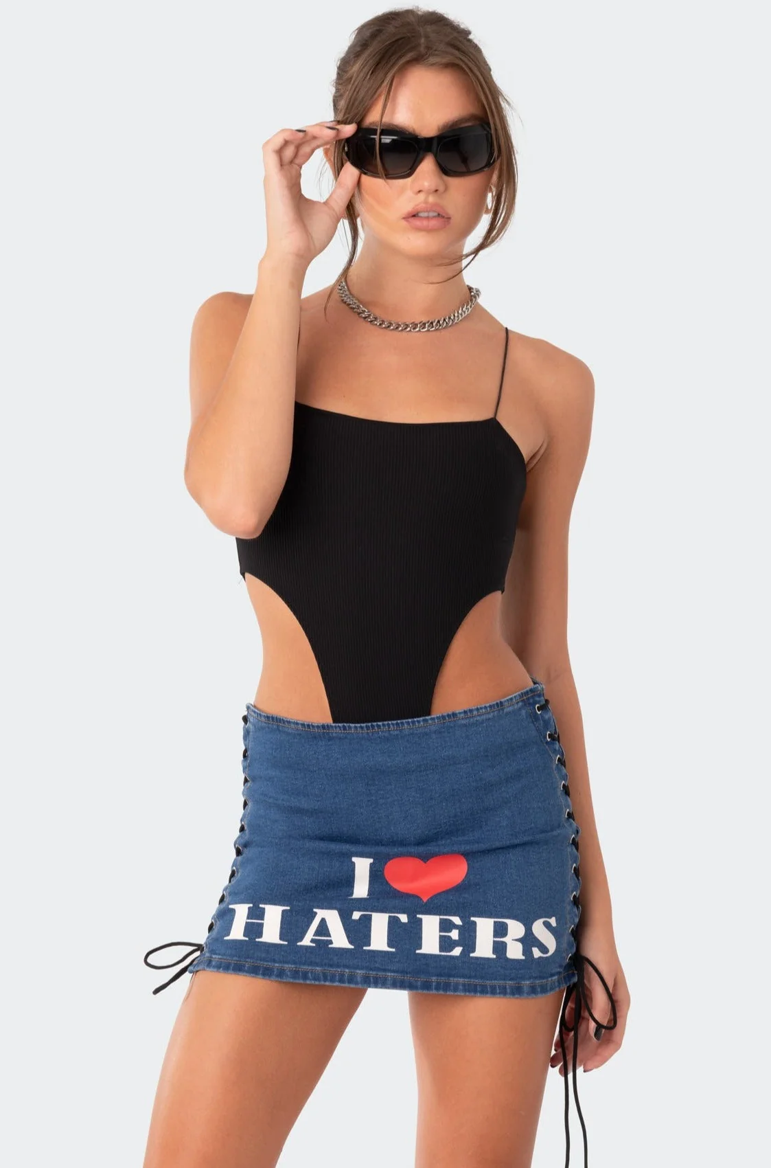 Ribbed Black High-Cut Camilla Bodysuit