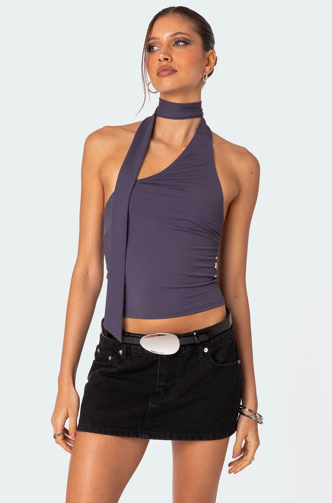 Purple Asymmetric Scarf Top | Stylish One Shoulder Design