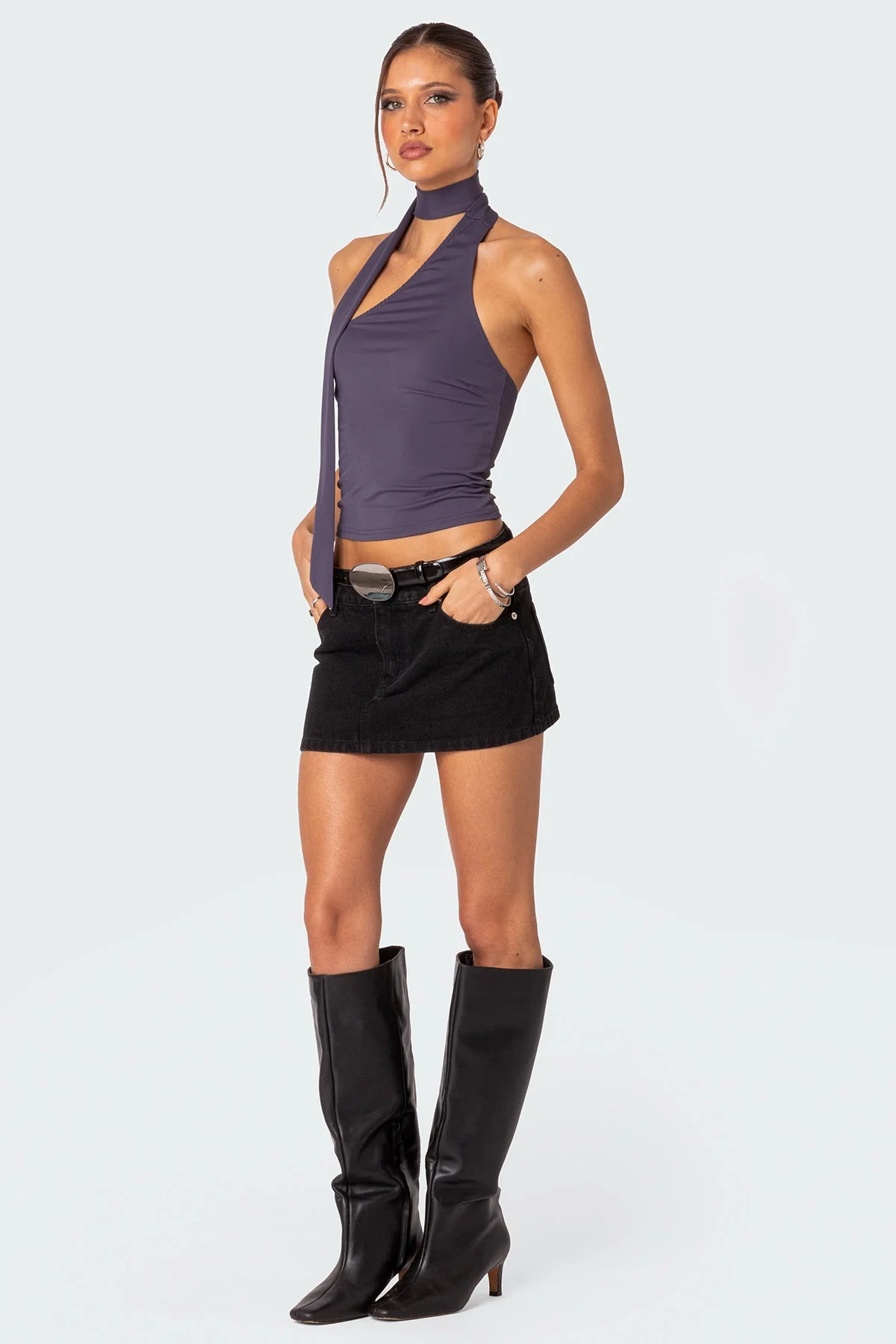 Purple Asymmetric Scarf Top | Stylish One Shoulder Design