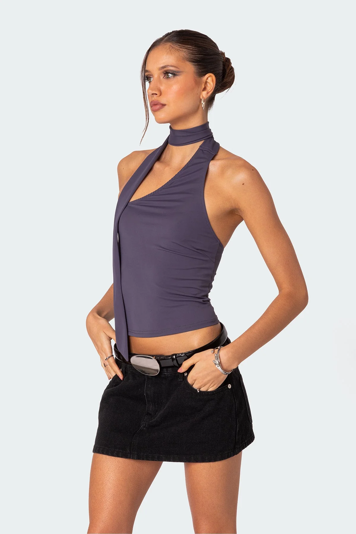 Purple Asymmetric Scarf Top | Stylish One Shoulder Design