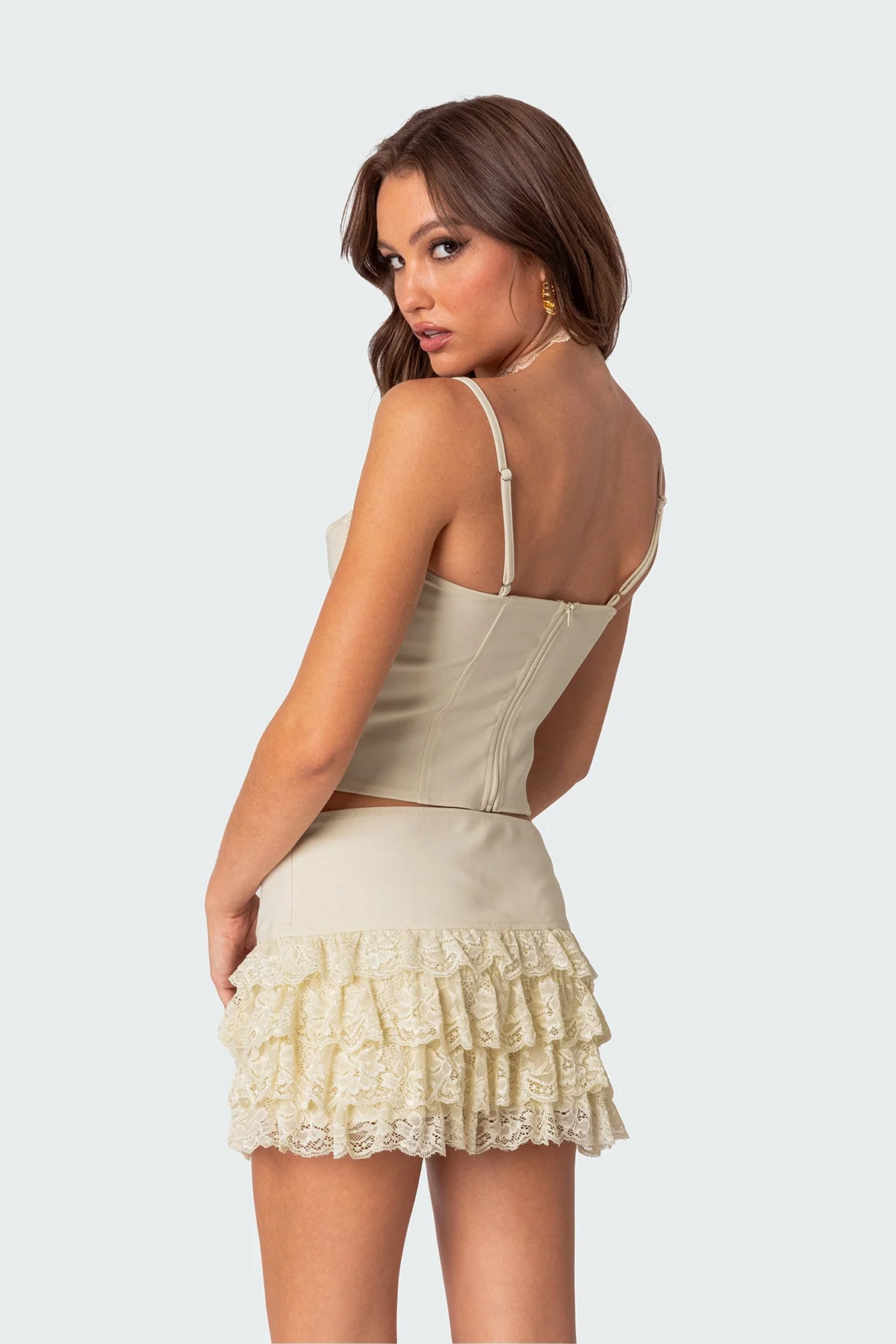 Cream Lace-Up Corset Top