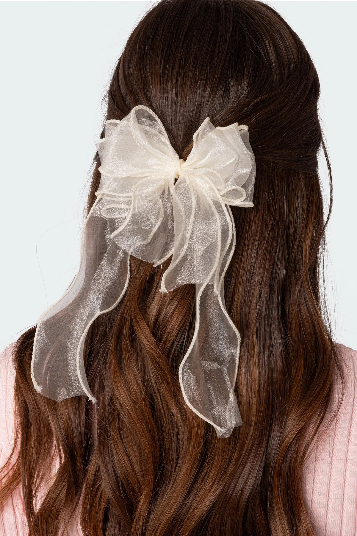 Cream Frilled Bow Hair Clip for Women