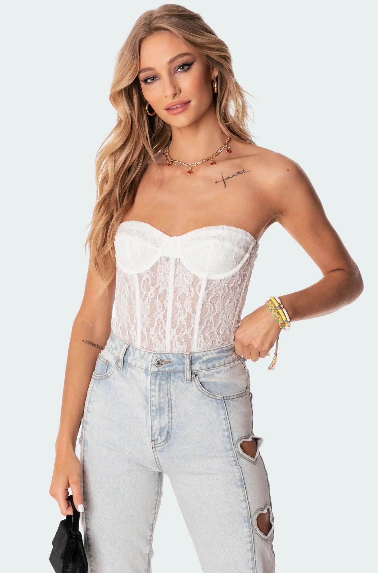 White Lace Corset Top - Elegant Boned Bodice Design