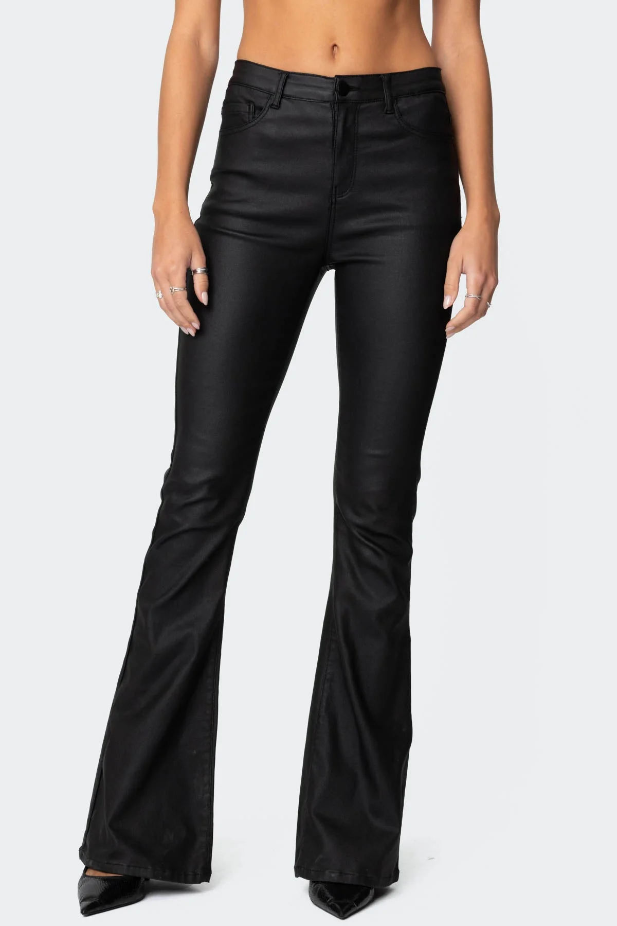 Flare Faux Leather Pants in Black - Stylish Flared Jeans