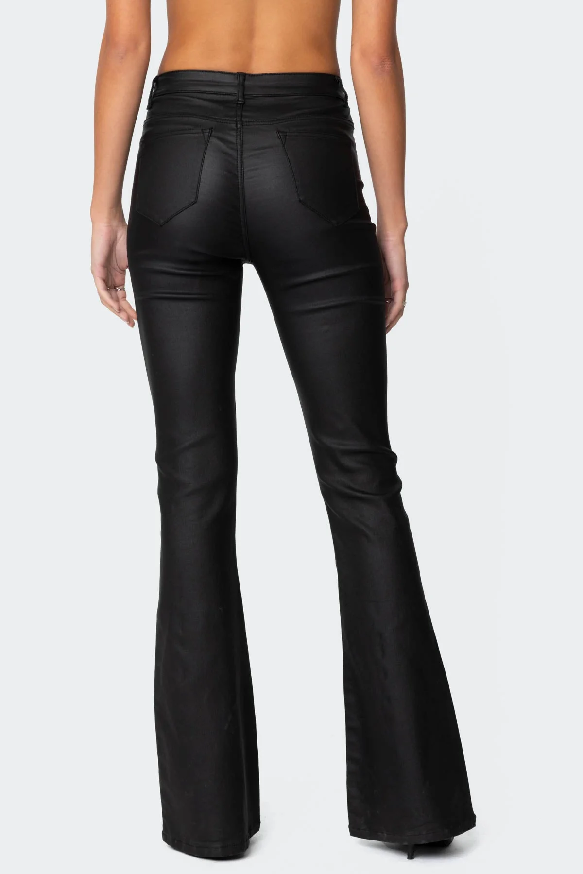 Flare Faux Leather Pants in Black - Stylish Flared Jeans