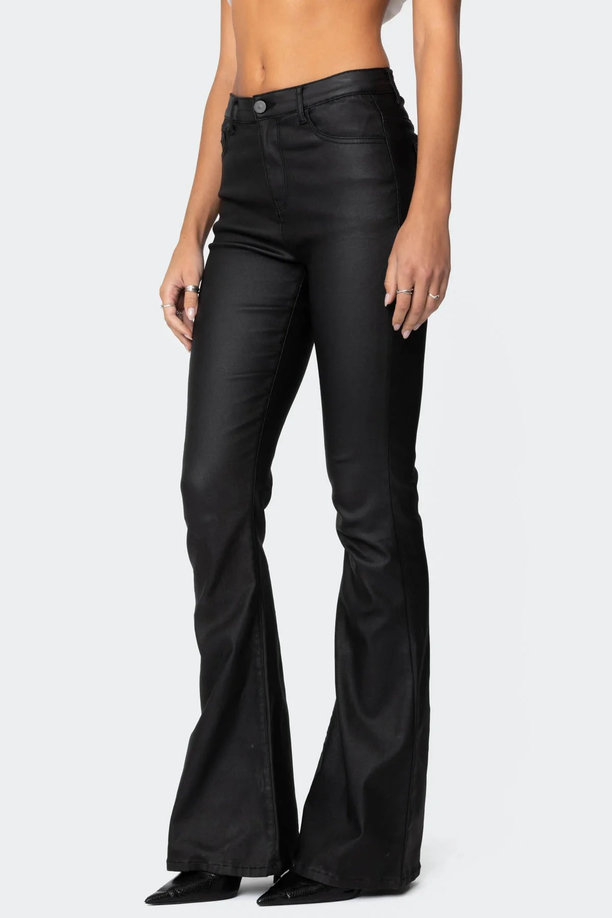 Flare Faux Leather Pants in Black - Stylish Flared Jeans