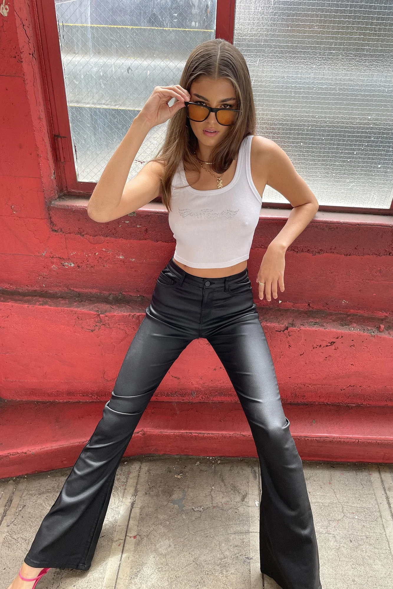 Flare Faux Leather Pants in Black - Stylish Flared Jeans