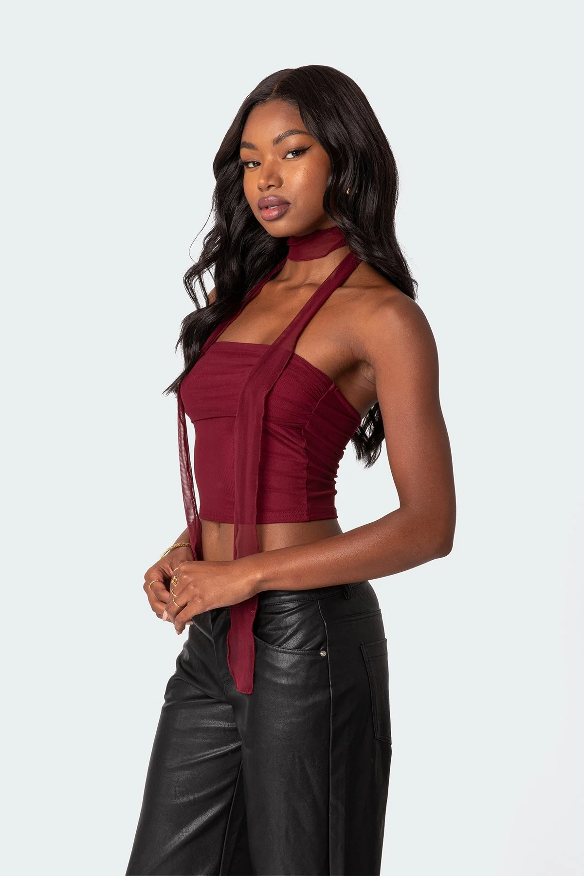 Red Mesh Strapless Top with Matching Scarf