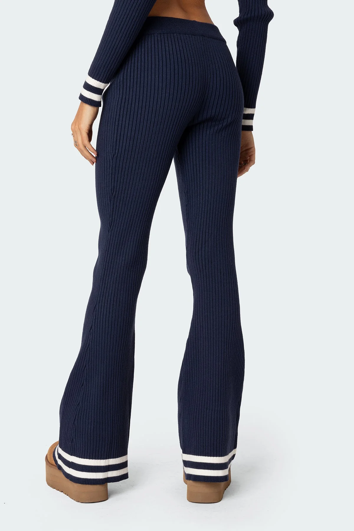 Navy Ribbed Flare Pants Set