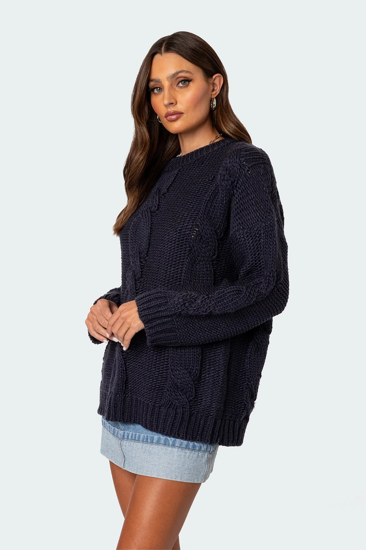 Navy Cable Knit Oversized Sweater
