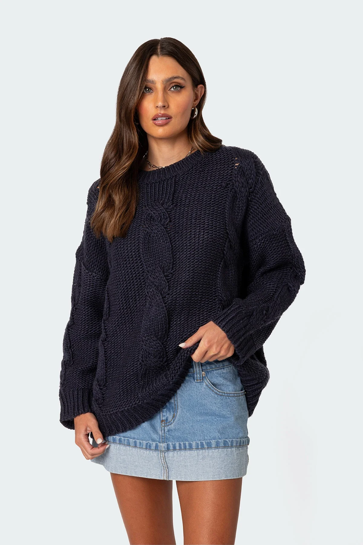 Navy Cable Knit Oversized Sweater