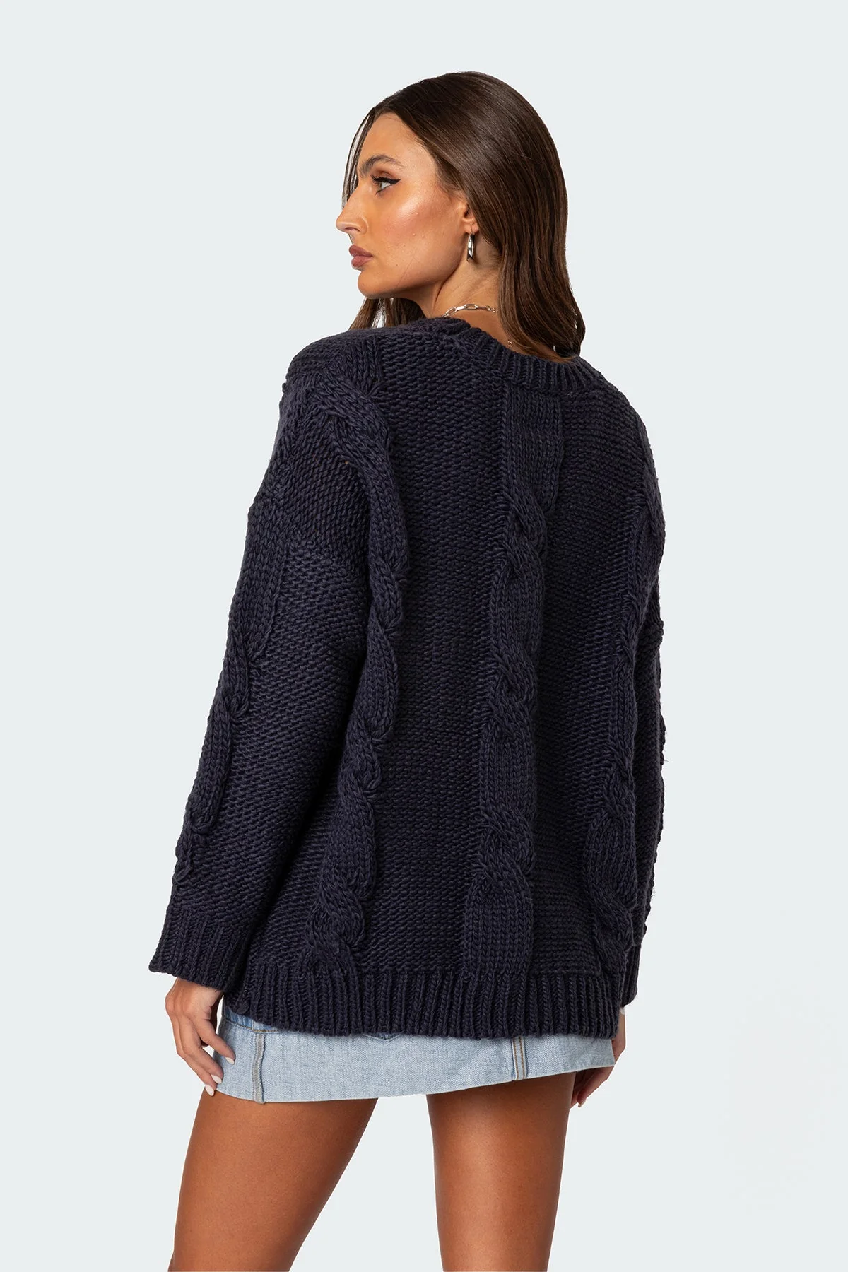 Navy Cable Knit Oversized Sweater