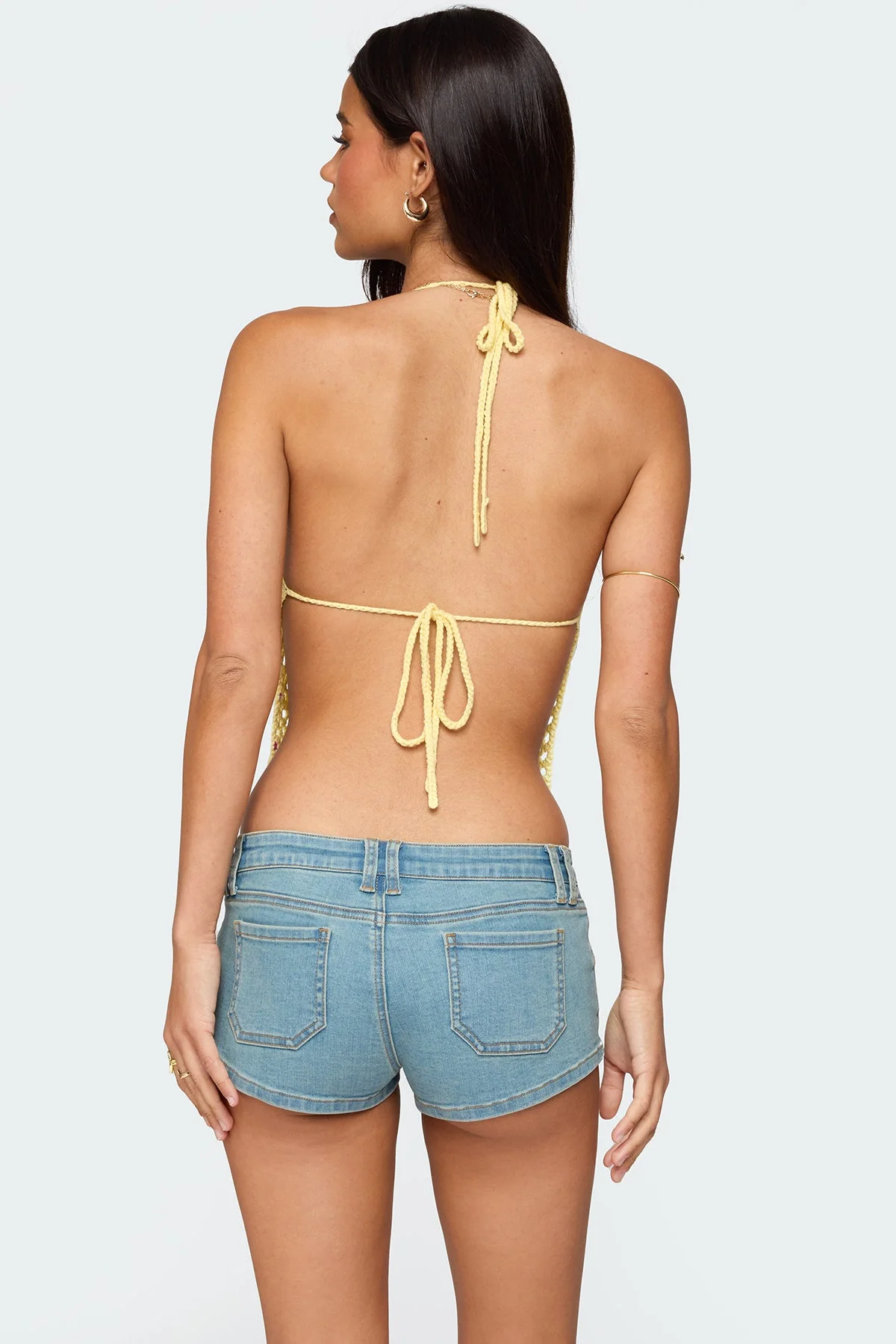 Yellow Crochet Halter Top | Flower Detailing