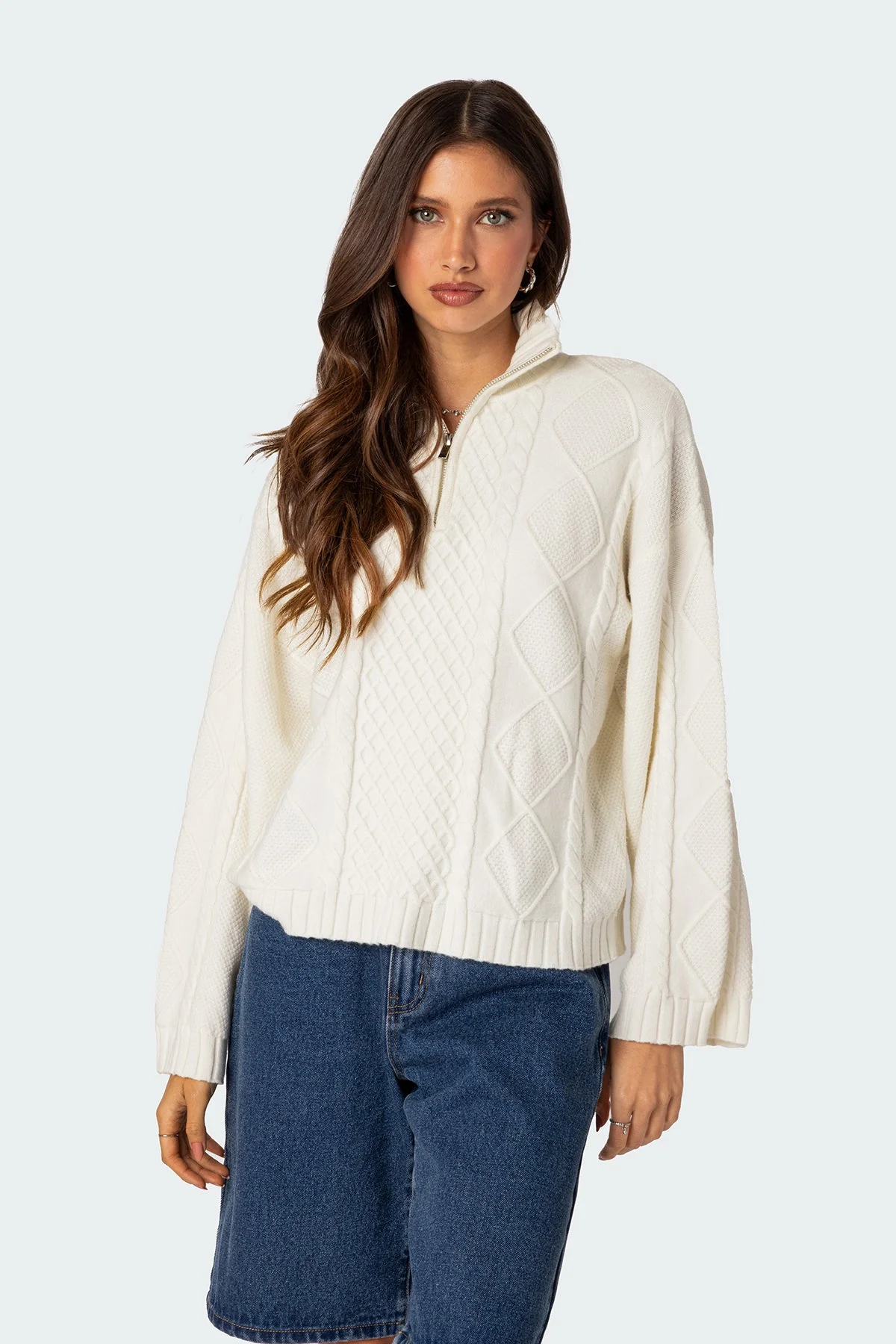 Cream Oversized Cable Knit Sweater