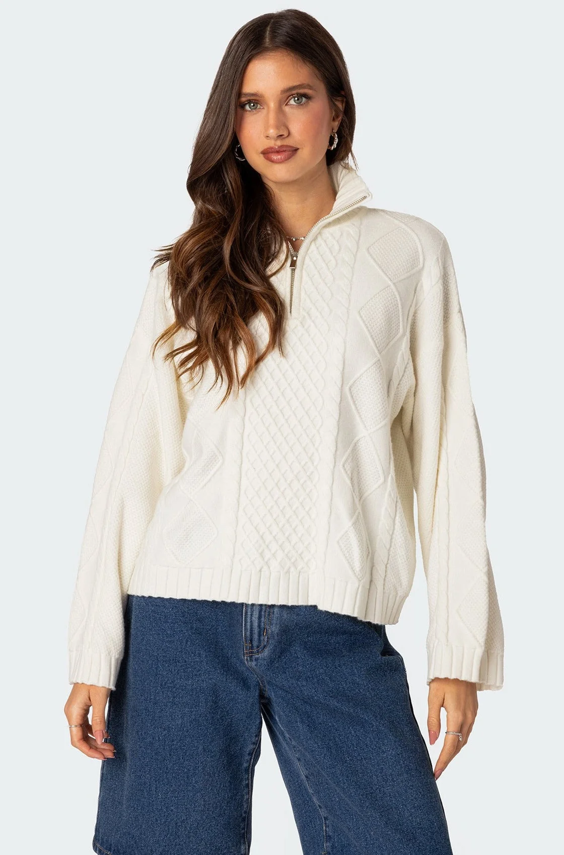 Cream Oversized Cable Knit Sweater