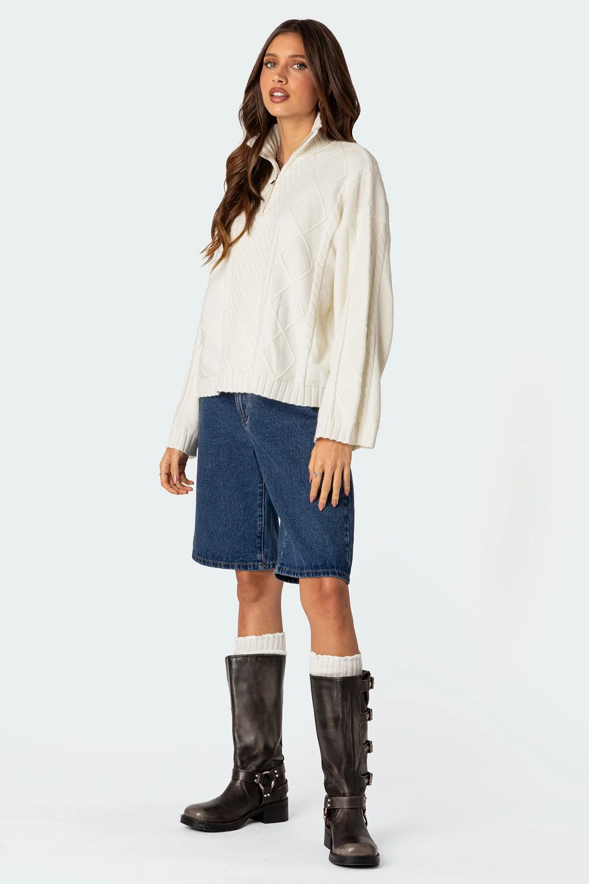 Cream Oversized Cable Knit Sweater