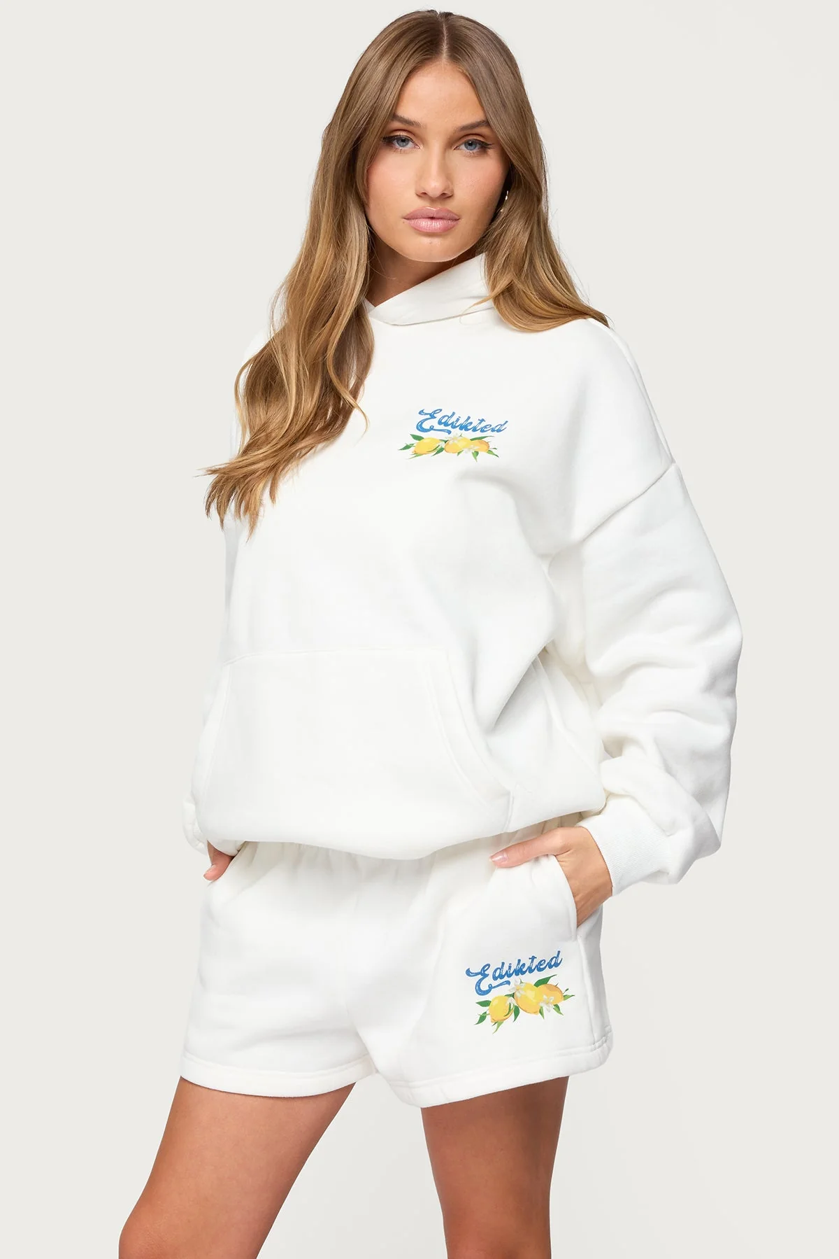 White Lemon Graphic Print Hooded Sweatshirt