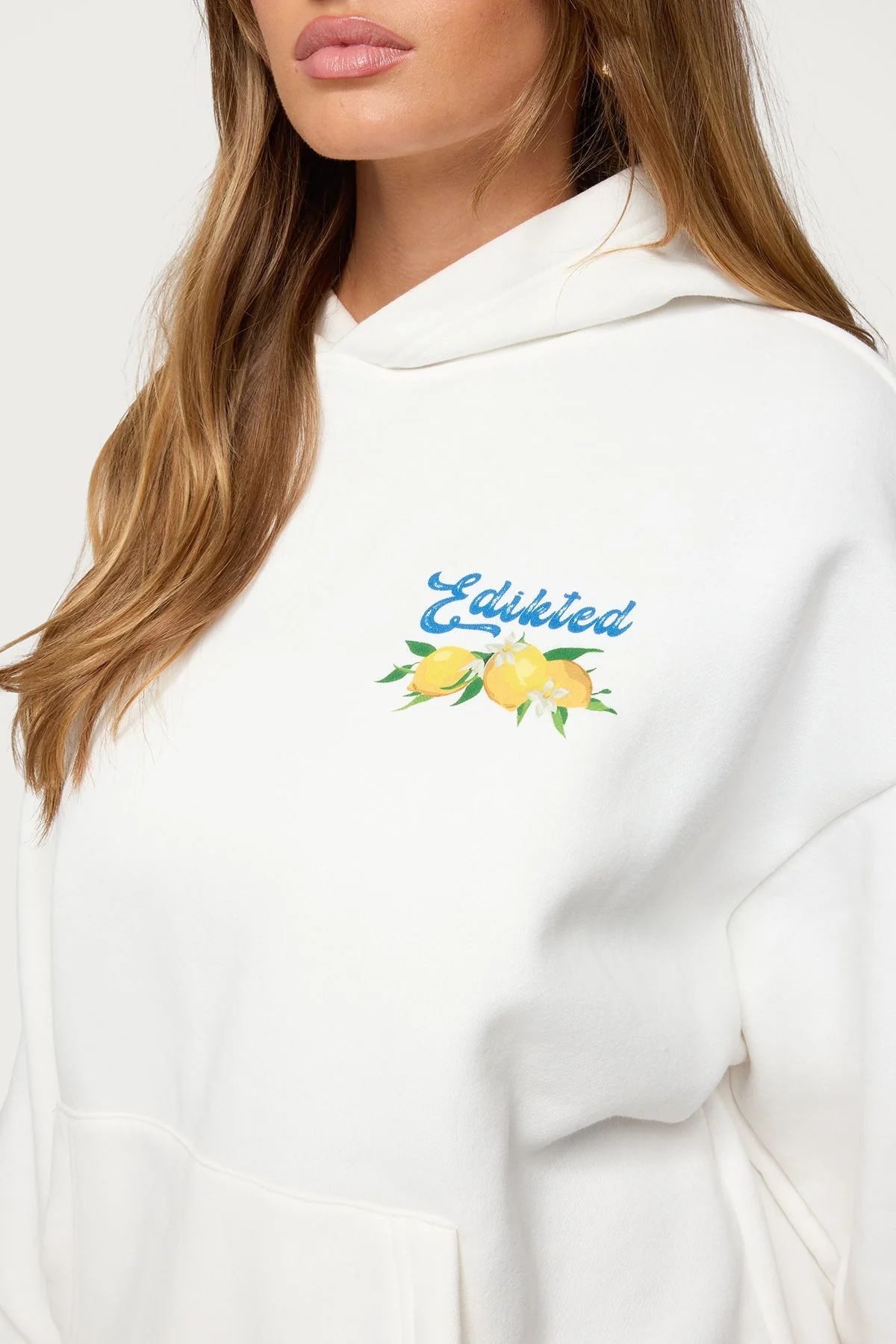 White Lemon Graphic Print Hooded Sweatshirt