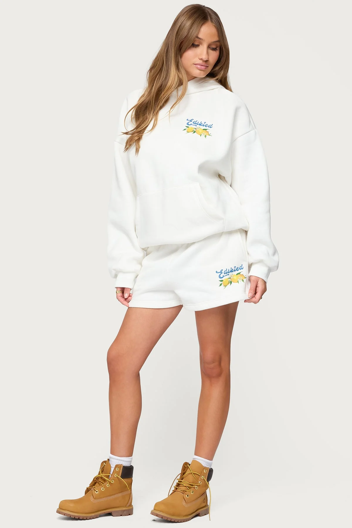 White Lemon Graphic Print Hooded Sweatshirt