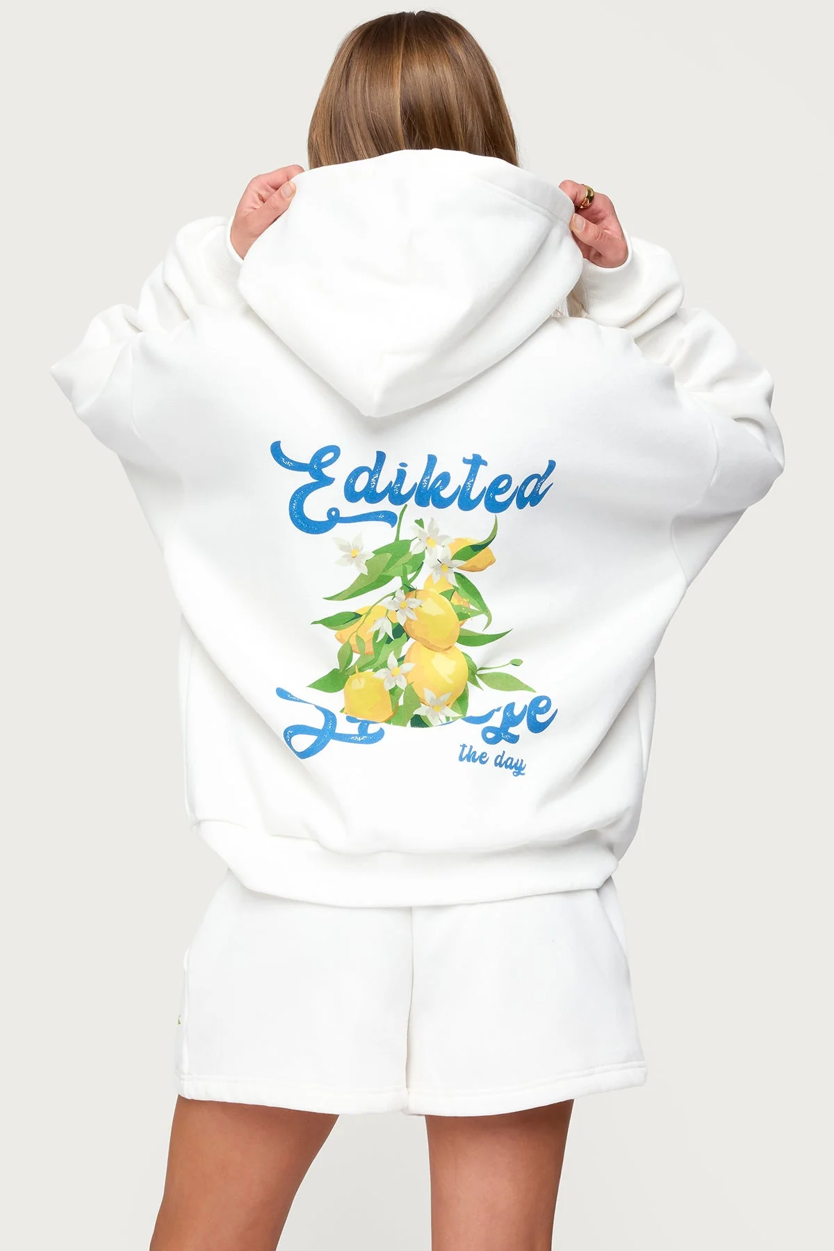 White Lemon Graphic Print Hooded Sweatshirt