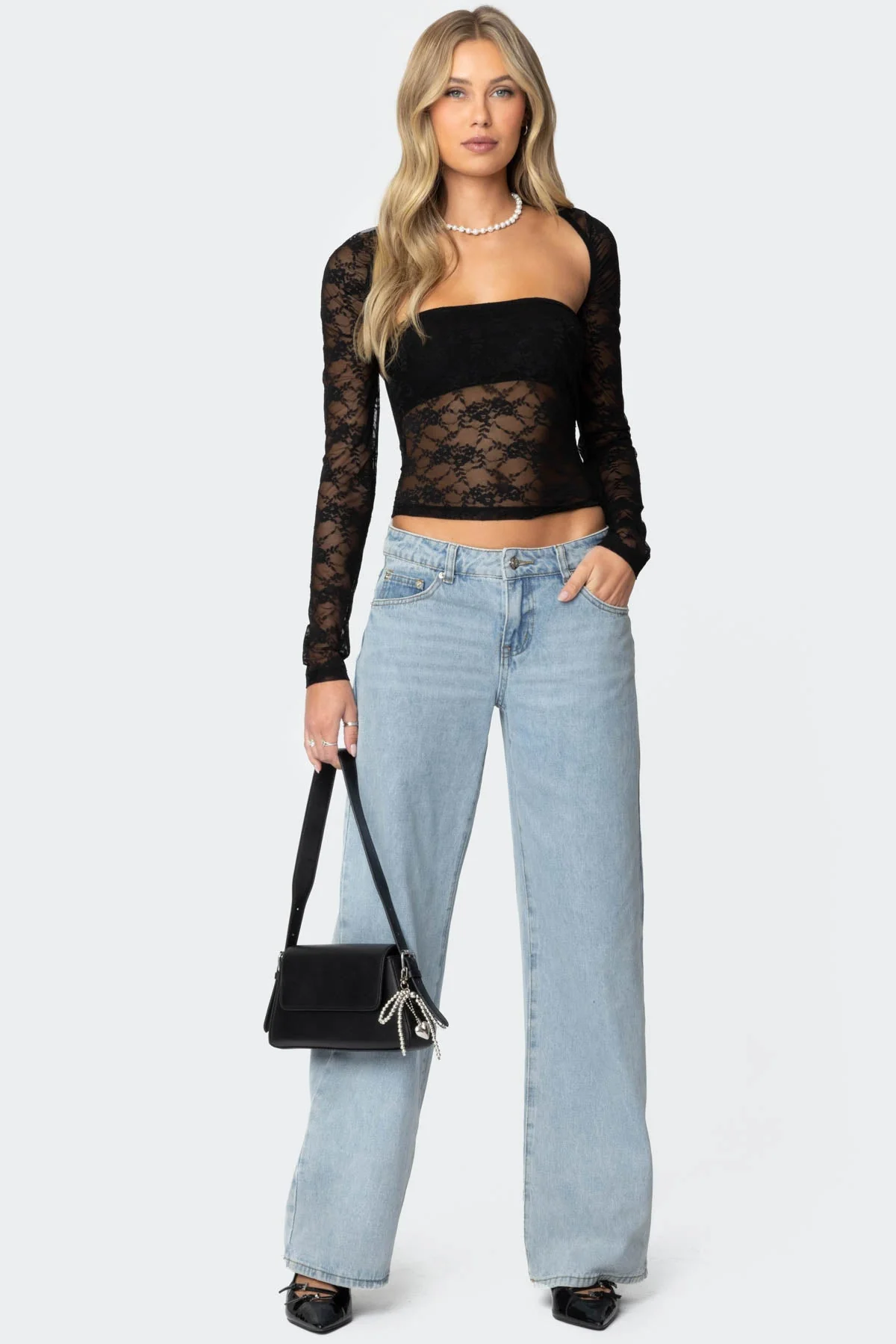 Sheer Lace Two Piece Top in Black - Feminine & Elegant Design
