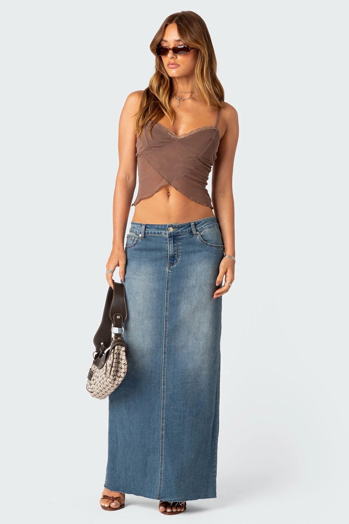 Brown Mesh Crop Top with Adjustable Straps