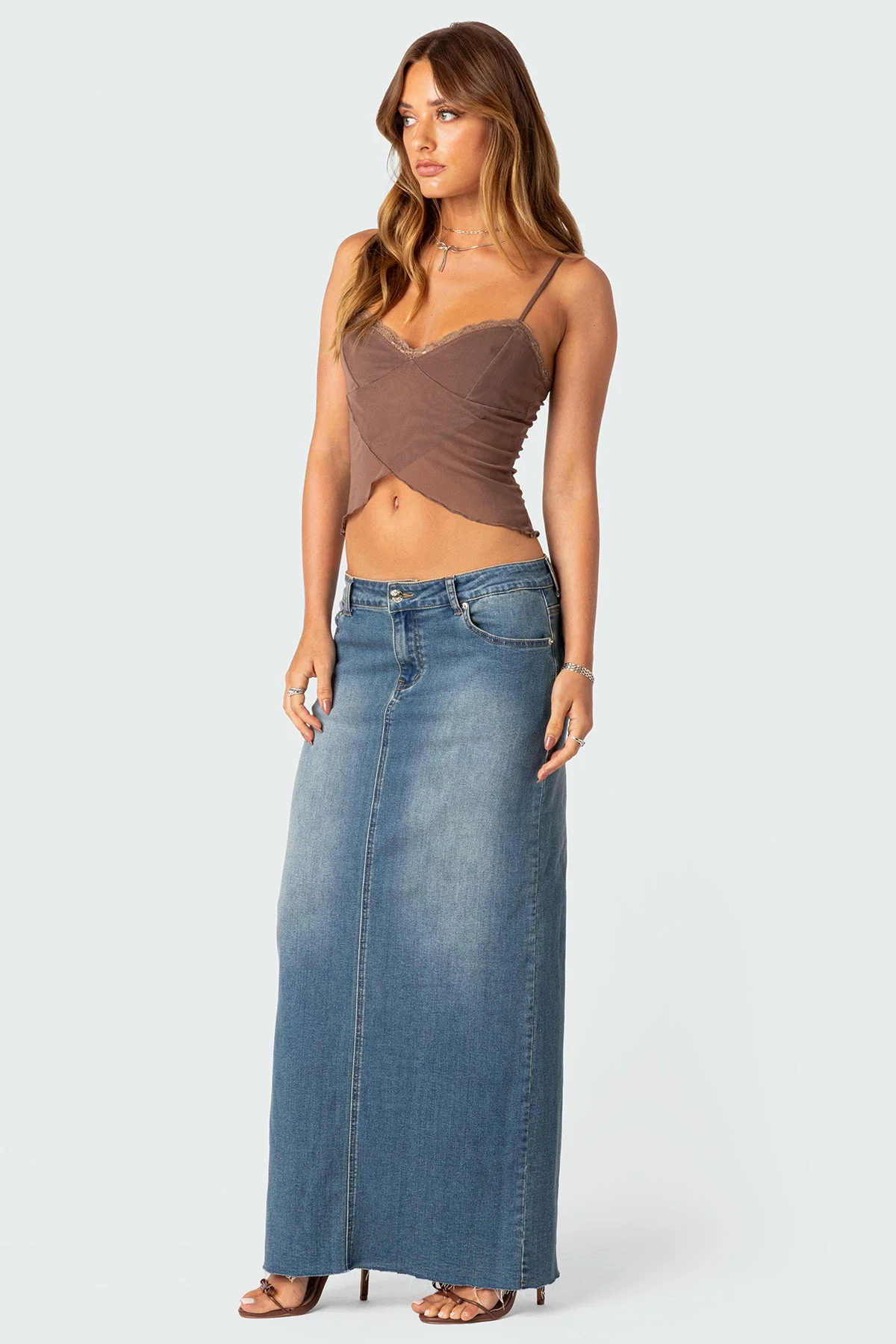 Brown Mesh Crop Top with Adjustable Straps