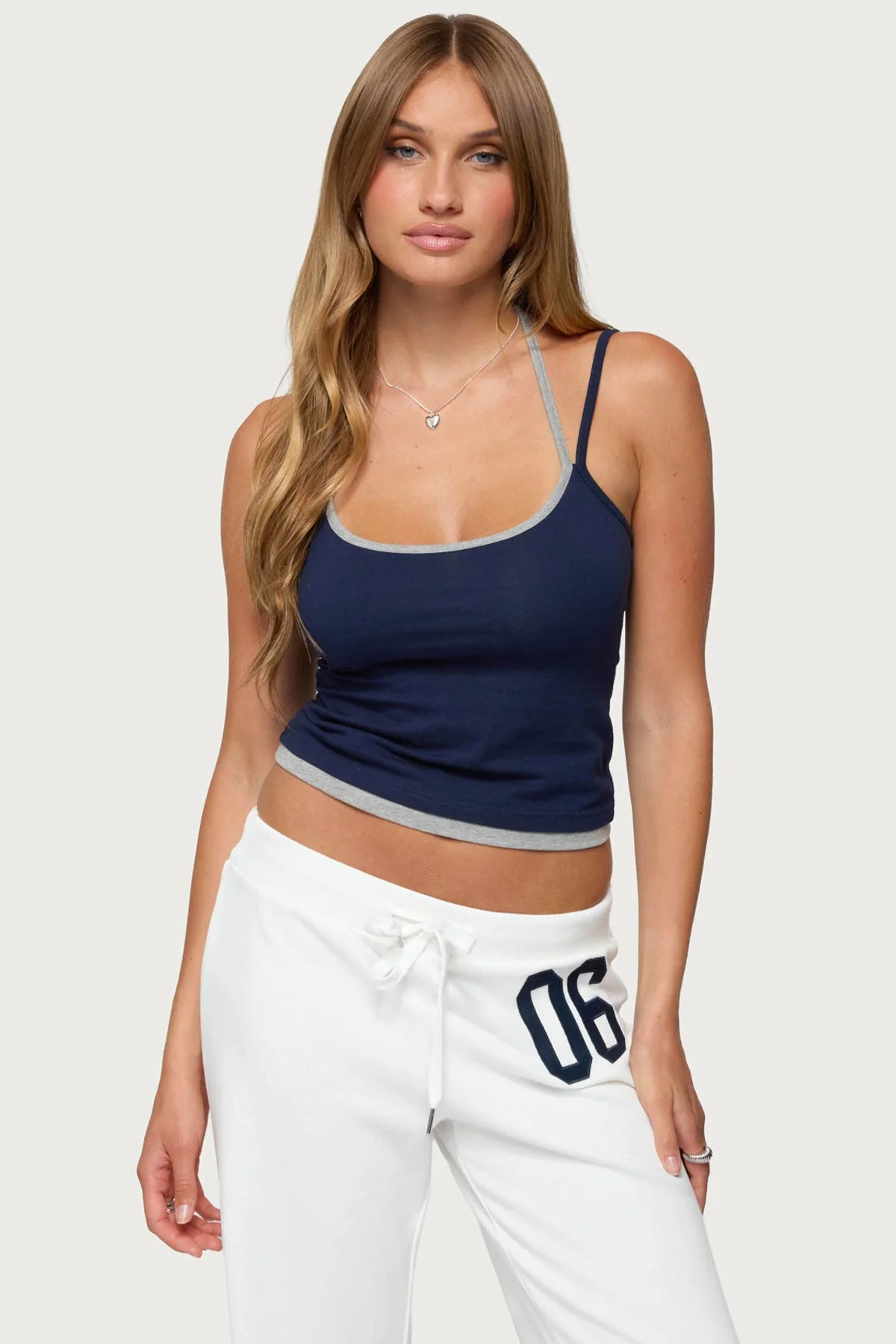 Navy Layered Halter Tank Top Womens Sleeveless Blouse