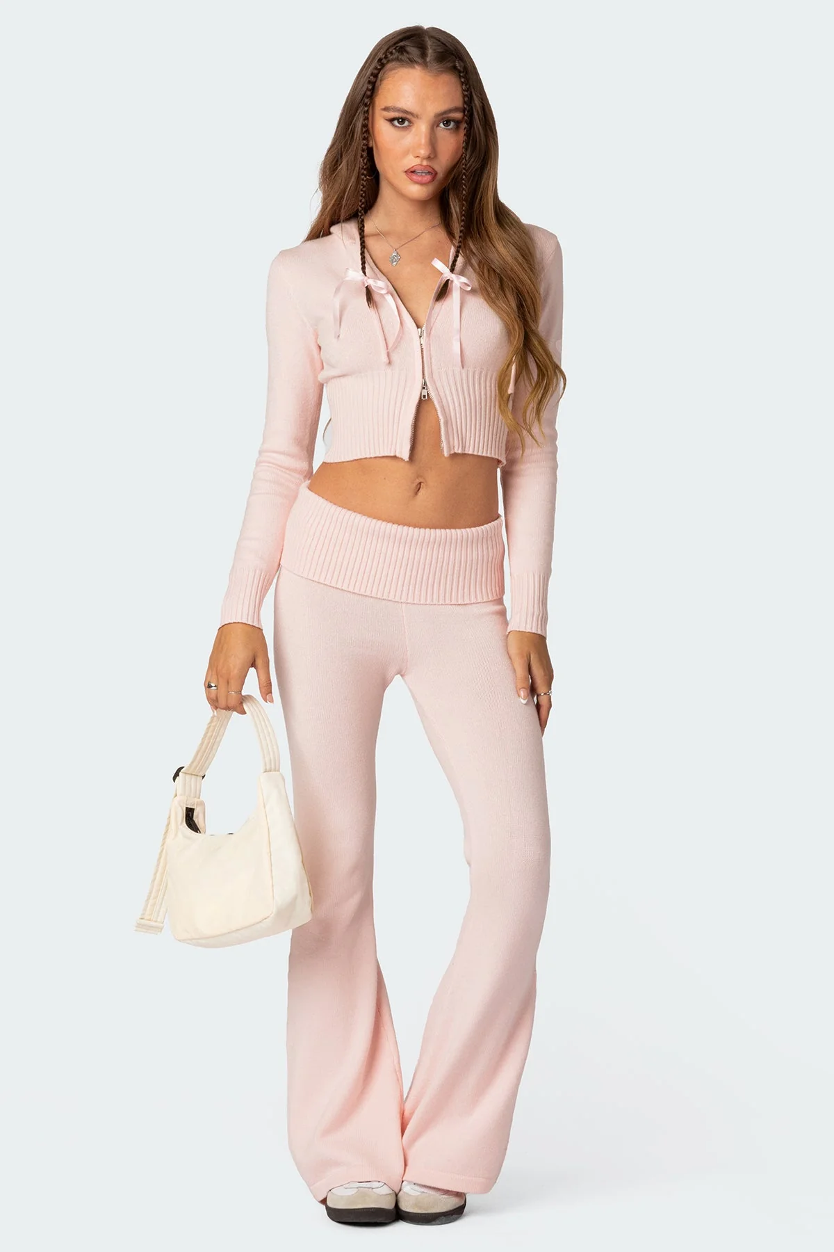 Light Pink Knitted Flare Pants Set
