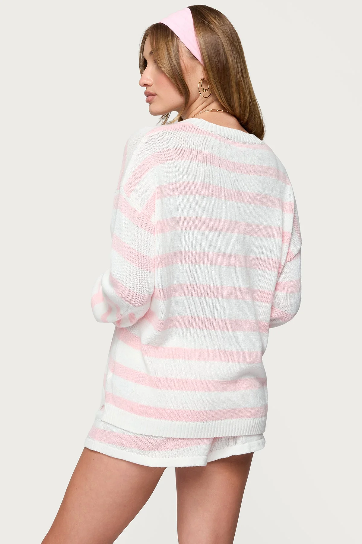 Striped Knit Oversized Sweater in Light Pink - Cozy Comfort for Stylish Look