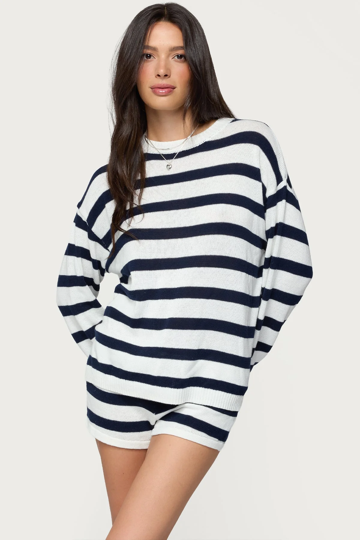 Navy Striped Knit Oversized Sweater - Cozy Cotton Blend