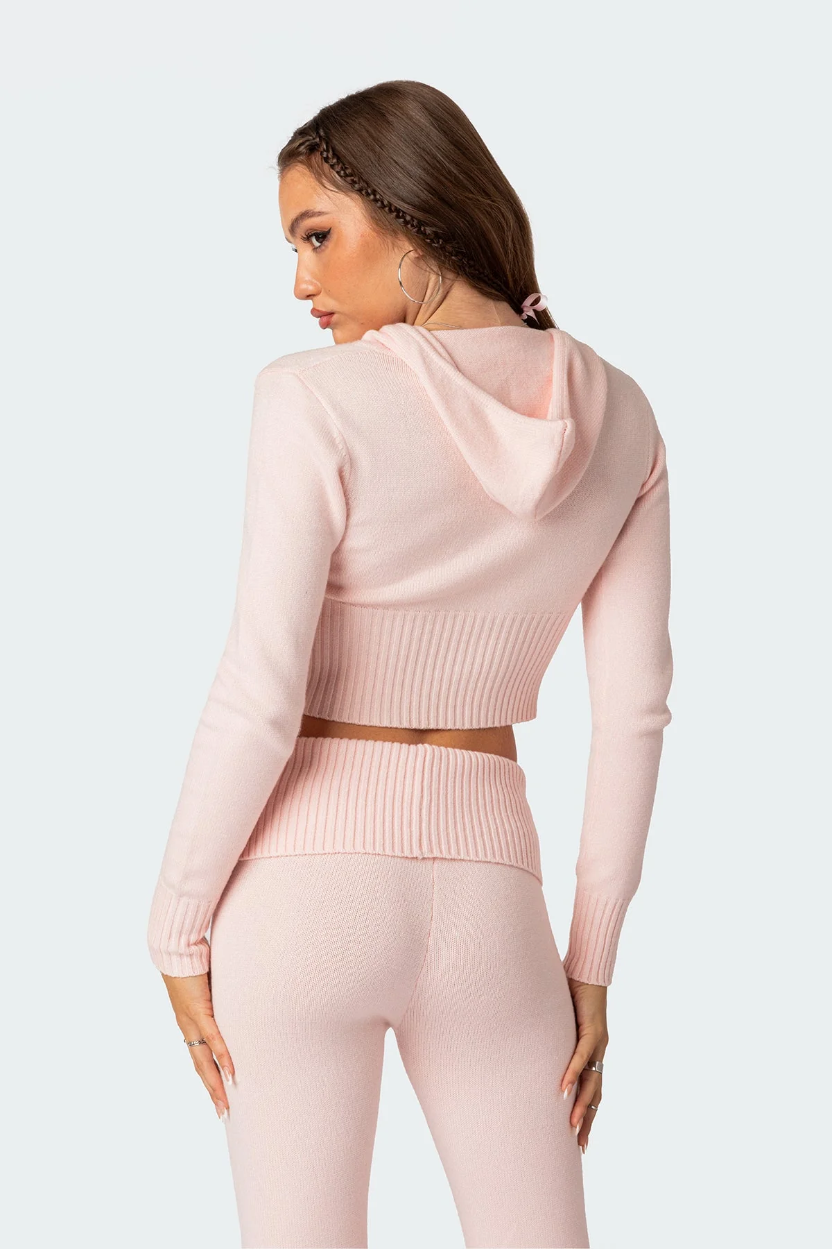Hooded Knitted Cardigan in Light Pink - Womens Fashion