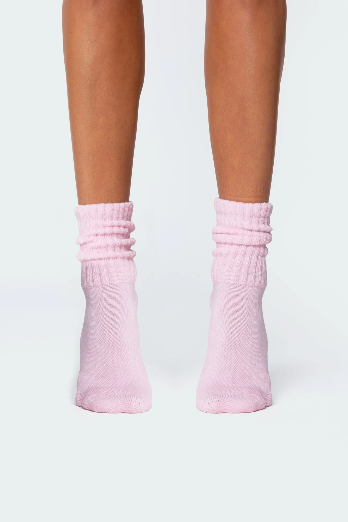 Pink Ribbed Cotton Spandex Scrunch Socks