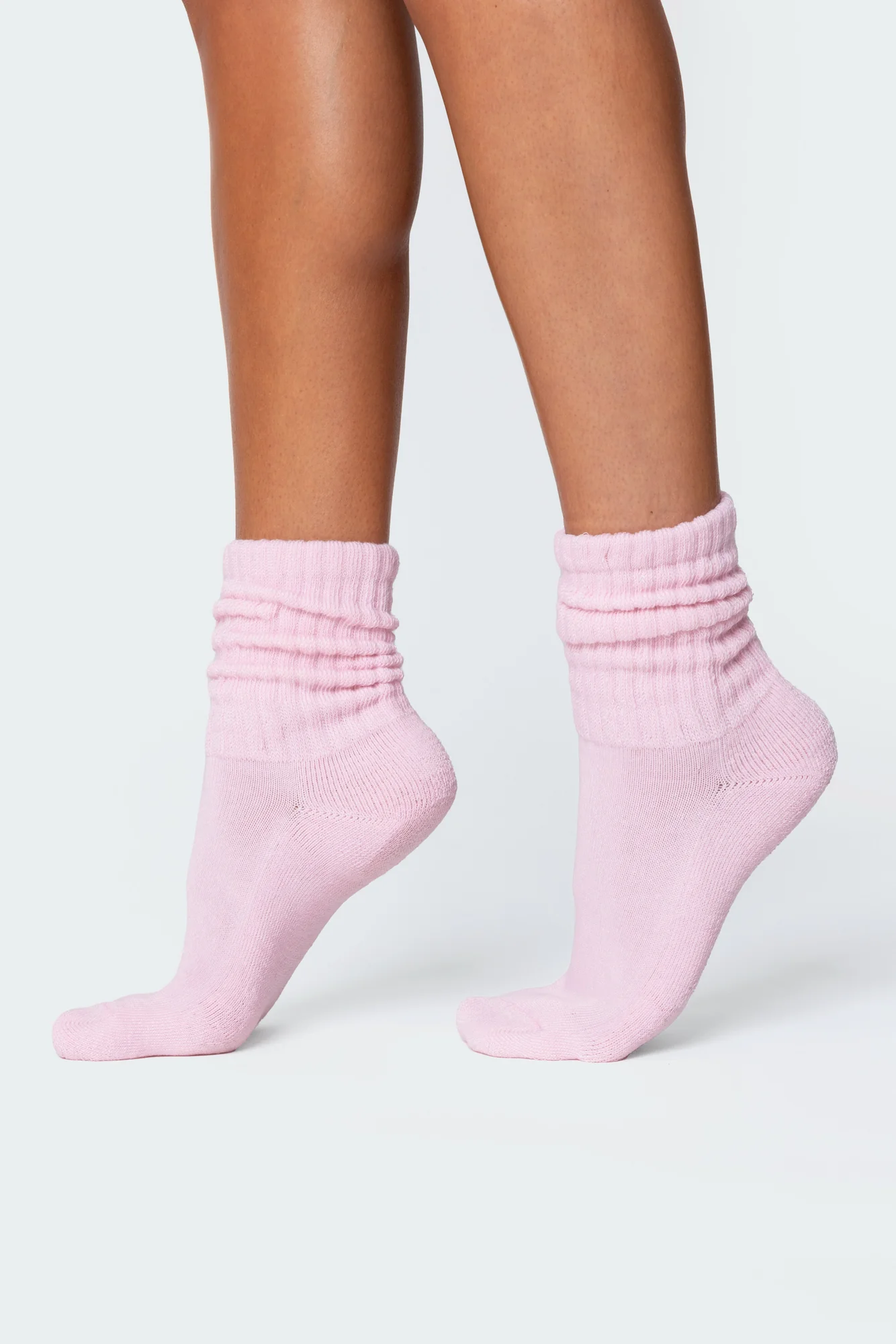Pink Ribbed Cotton Spandex Scrunch Socks