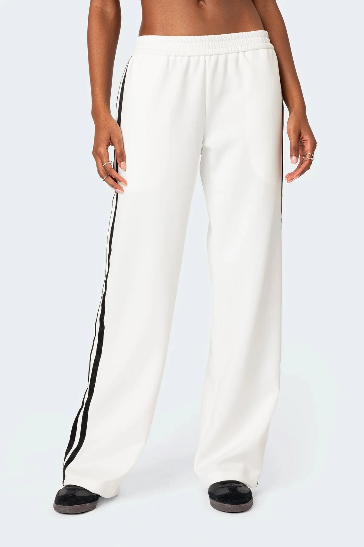 White Elastic Waist Track Pants Joggers